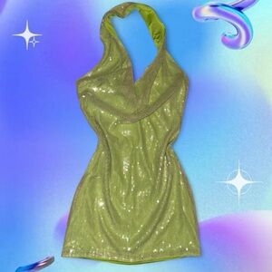 y2k style missguided mcbling indie sleaze party girl sequin halter dress, sz md